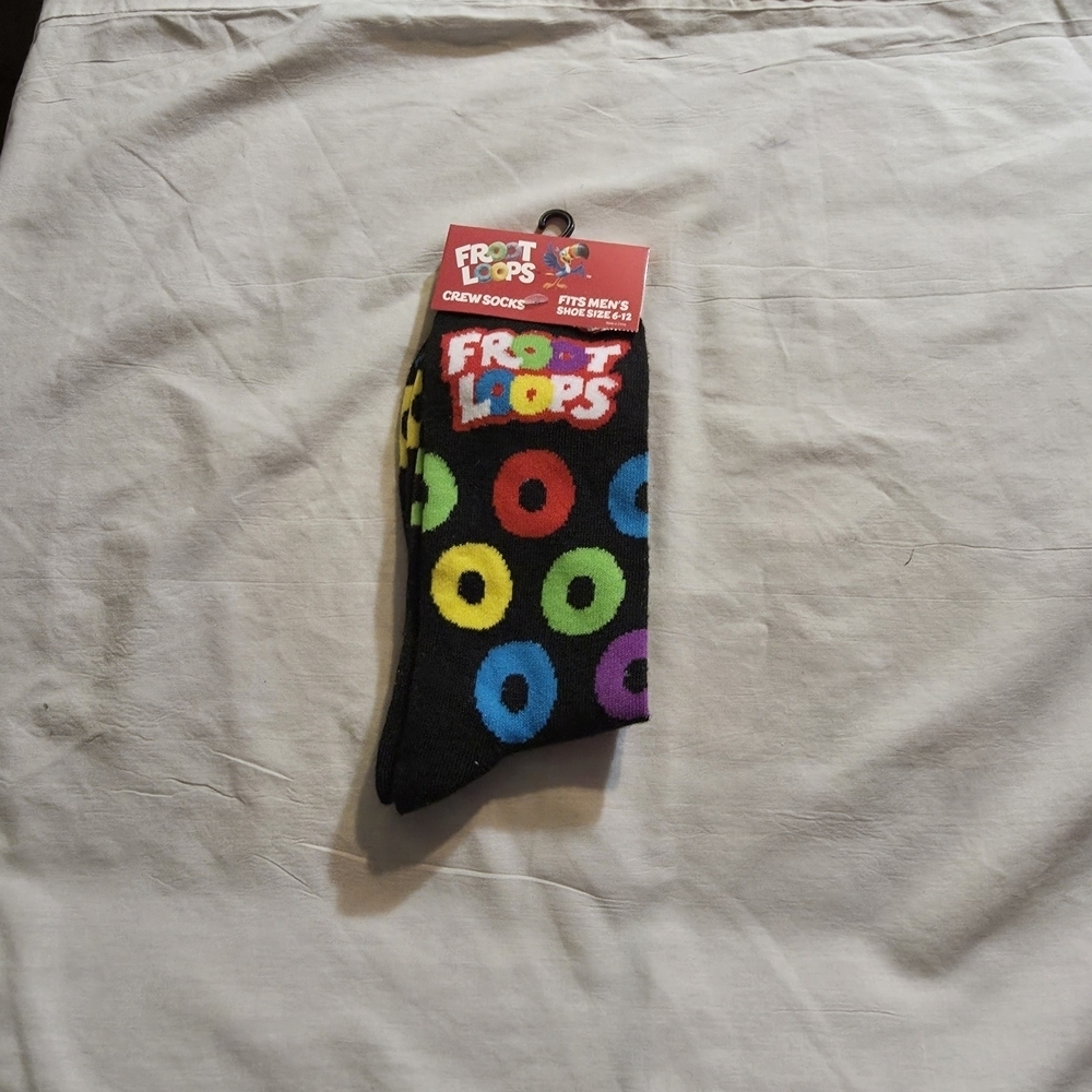 Novelty 4/$25 Sock Bundle Fruit Loop Cereal Socks Black with Unisex SIze 6-12